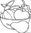 Lamina para colorear Dibujos de Frutas. pera, sandia, melon. uvas